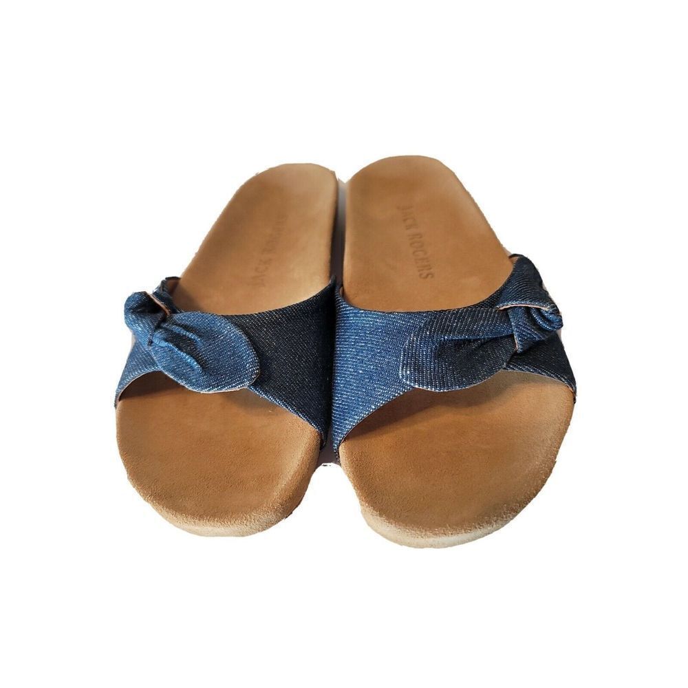 Jack Rogers Dorothy Bow NIB Women's Blue Denim Knotted Slides Shoes Size 7 NEW